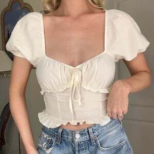 Forever 21 Gingham Ruffle Milkmaid Crop Top with Puff Sleeves